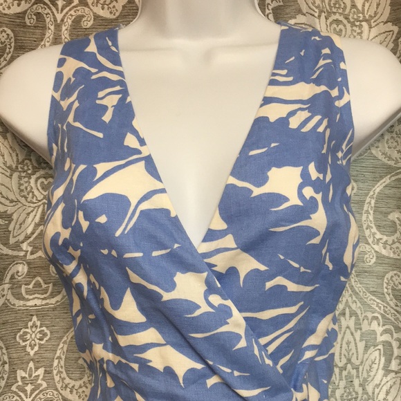 Lauren Ralph Lauren Linen Dress A Line Surplice Cut Blue and White Size 8 - Picture 4 of 15